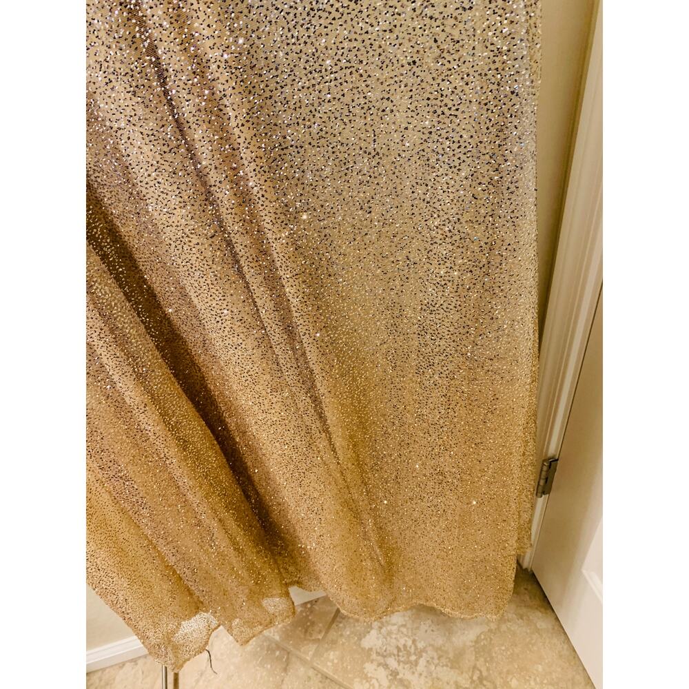 City Triangles Gold and Silver Evening Gown with Slit, Spaghetti Strap, Size 1 - Picture 12 of 14
